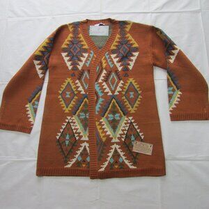 Derek Heart Women's Long Sleeve Aztec Print Cardigan Sweater Rust